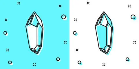 Black line Magic stone icon isolated on green and white background. Fantasy Illustrazione stock