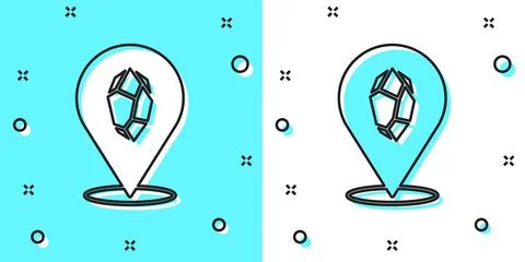 Black line Magic stone icon isolated on green and white background. Fantasy Illustrazione stock
