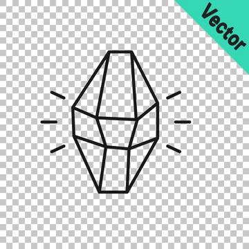 Black line Magic stone icon isolated on transparent background. Fantasy crystal Illustrazione stock
