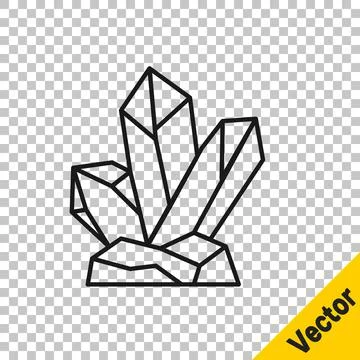 Black line Magic stone icon isolated on transparent background. Fantasy crystal Stock Illustration