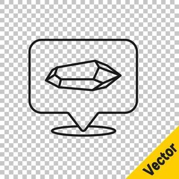 Black line Magic stone icon isolated on transparent background. Fantasy crystal Illustrazione stock