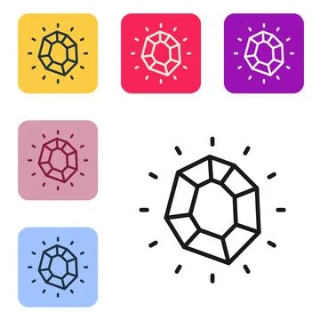 Black line Magic stone icon isolated on white background. Fantasy crystal Illustrazione stock