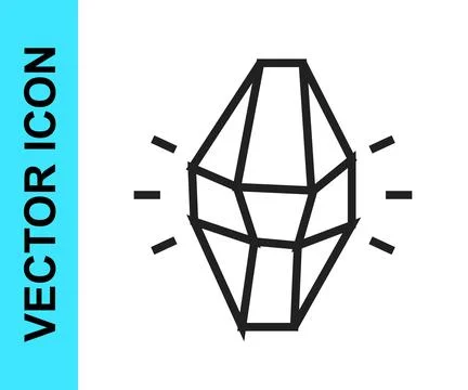 Black line Magic stone icon isolated on white background. Fantasy crystal Illustrazione stock