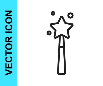 Black line Magic wand icon isolated on white background. Star shape magic a.. Stock Illustration