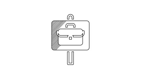 Black line Magnifying glass with briefcase icon isolated on white background Stock Footage 201610483