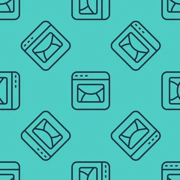 Black line Mail and e-mail icon isolated seamless pattern on green background Stock Illustration