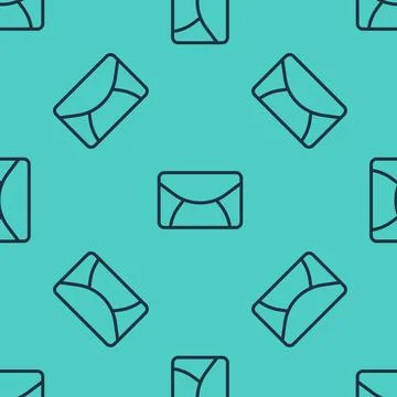 Black line Mail and e-mail icon isolated seamless pattern on green backgrou.. Stock Illustration