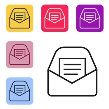 Black line Mail and e-mail icon isolated on white background. Envelope symbol Stock Illustration