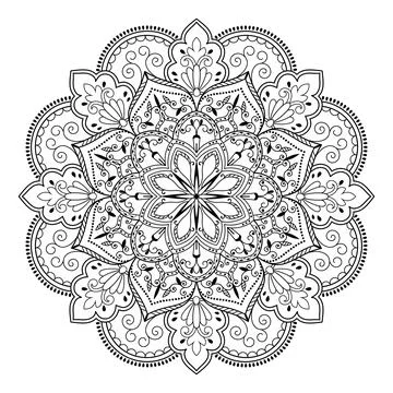 Black line mandala on white background. Round Ornament Pattern. Indian. Arabic Stock Illustration