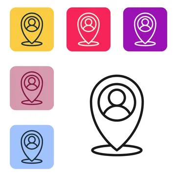 Black line Map marker with a silhouette of a person icon isolated on white Stock Illustration