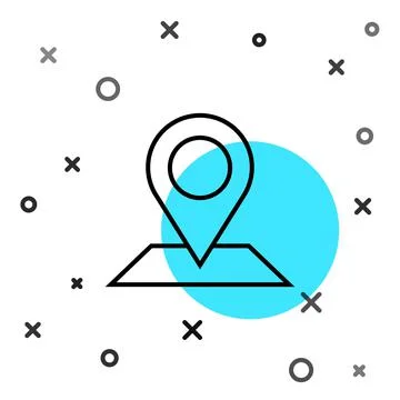 Black line Map pin icon isolated on white background. Navigation, pointer Stock Illustration