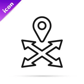 Black line Map pin icon isolated on white background. Navigation, pointer 스톡 일러스트
