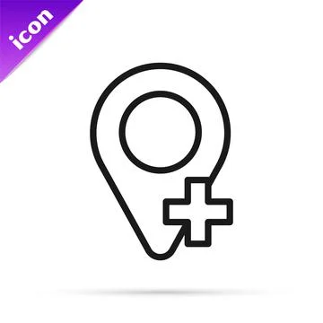 Black line Map pin icon isolated on white background. Navigation, pointer Stock Illustration