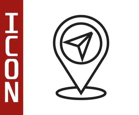 Black line Map pin icon isolated on white background. Navigation, pointer 스톡 일러스트