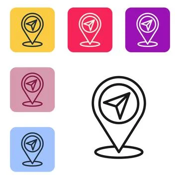 Black line Map pin icon isolated on white background. Navigation, pointer Stock Illustration