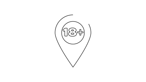 Black line Map pointer with 18 plus icon isolated on white background. Age Stock Footage 160224684