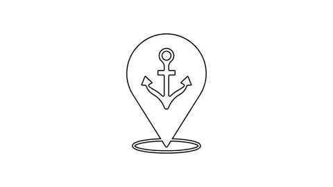 Black line Map pointer with anchor icon isolated on white background. 4K Video Video stock 167505790