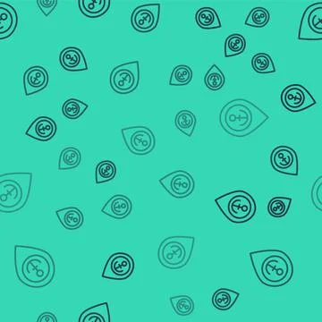 Black line Map pointer with anchor icon isolated seamless pattern on green Stock Illustration