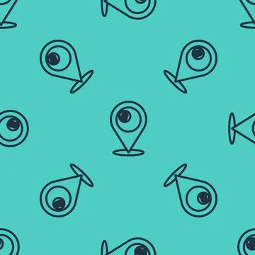 Black line Map pointer with billiard pool snooker ball with number 8 icon Stock Illustration