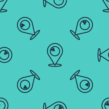 Black line Map pointer with bowling ball icon isolated seamless pattern on green Stock Illustration