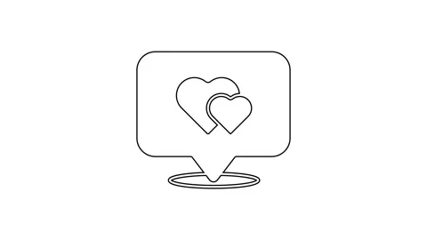 Black line Map pointer with heart icon isolated on white background. Valentines Stock Footage 225865203