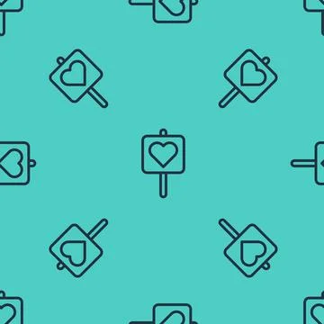 Black line Map pointer with heart icon isolated seamless pattern on green 스톡 일러스트
