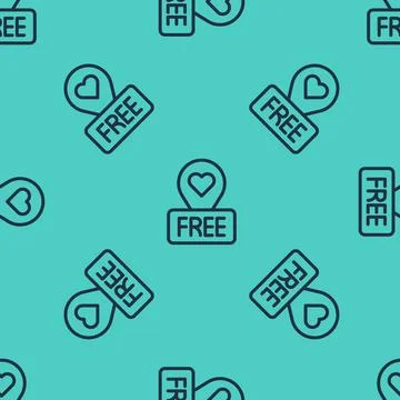 Black line Map pointer with heart icon isolated seamless pattern on green 스톡 일러스트