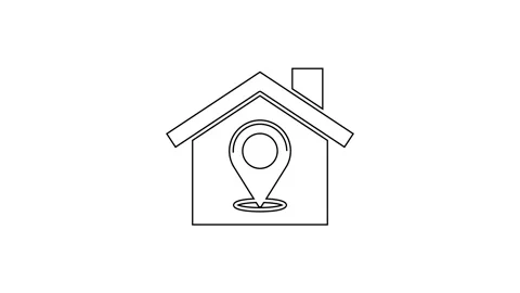 Black line Map pointer with house icon isolated on white background. Home Stock Footage 160286772