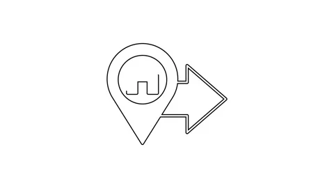 Black line Map pointer with house icon isolated on white background. Home Video stock 168136794