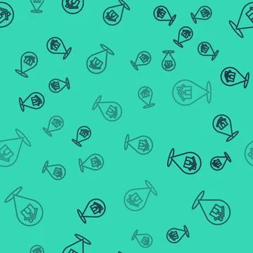 Black line Map pointer with house icon isolated seamless pattern on green イラスト素材