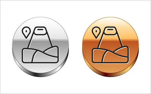 Black line Map pointer with mountain icon isolated on white background Stock Illustration