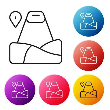 Black line Map pointer with mountain icon isolated on white background Stock Illustration