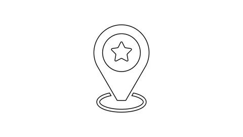 Black line Map pointer with star icon isolated on white background. Star Stock Footage 167506907