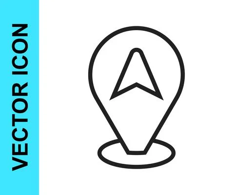 Black line Map pointer with taxi car icon isolated on white background. Location Stockillustratie