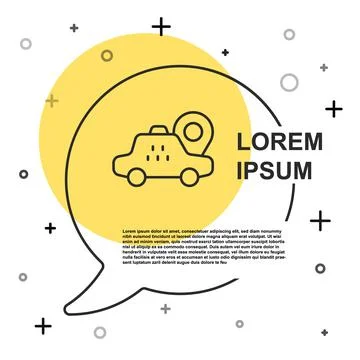 Black line Map pointer with taxi car icon isolated on white background. Location Stock Illustration