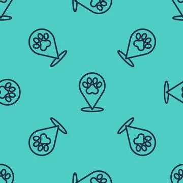 Black line Map pointer with veterinary medicine hospital, clinic or pet shop for Illustrazione stock