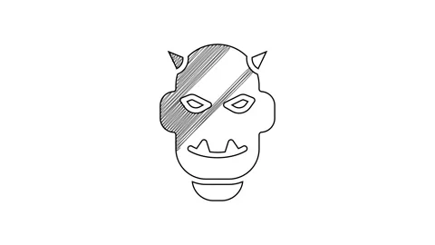 Black line Mask of the devil with horns icon isolated on white background. 4K Stock Footage 201591147