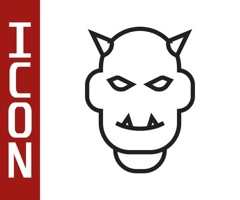 Black line Mask of the devil with horns icon isolated on white background Illustrazione stock