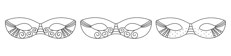 Black line masquerade masks set Stock Illustration