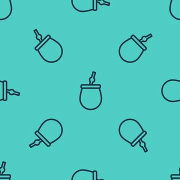 Black line Mate tea icon isolated seamless pattern on green background. Vector 스톡 일러스트