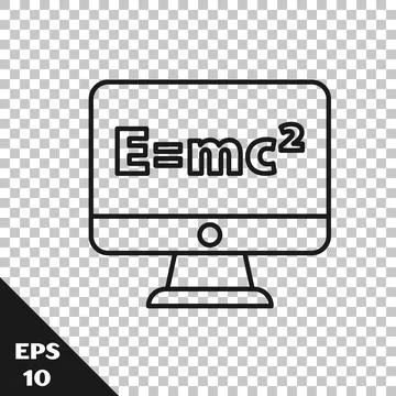 Black line Math system of equation solution on computer monitor icon isolated on Stock Illustration