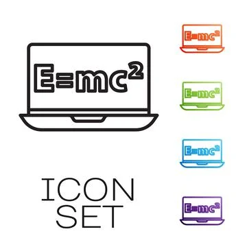 Black line Math system of equation solution on laptop icon isolated on white 库存插图