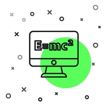 Black line Math system of equation solution on computer monitor icon isolated on Stock Illustration