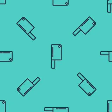 Black line Meat chopper icon isolated seamless pattern on green background Stock Illustration