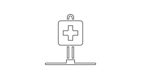Black line Medical map pointer with cross hospital icon isolated on white Video stock 167503643