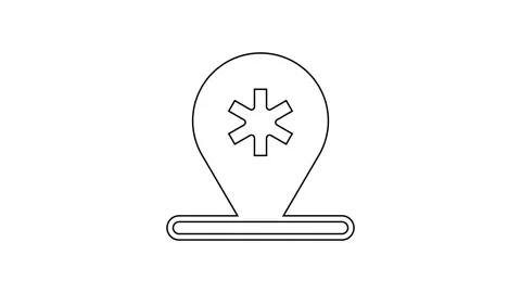 Black line Medical map pointer with cross hospital icon isolated on white Stock Footage 167503676