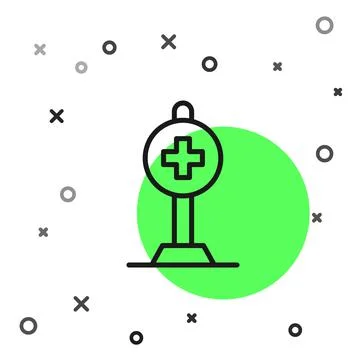 Black line Medical map pointer with cross hospital icon isolated on white 스톡 일러스트