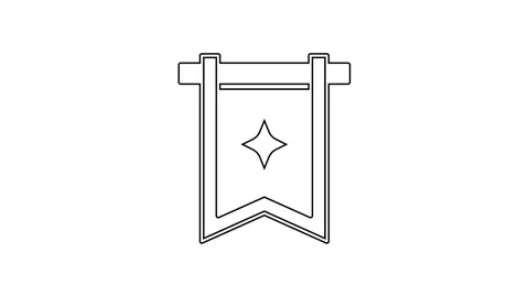 Black line Medieval flag icon isolated on white background. Country, state, or Stock Footage 167505629
