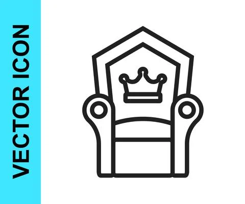 Black line Medieval throne icon isolated on white background. Vector Stock Illustration