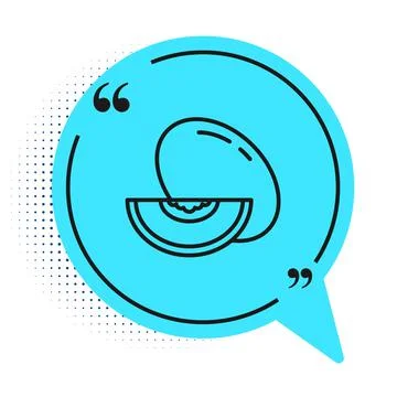 Black line Melon fruit icon isolated on white background. Blue speech bubble Stock Illustration